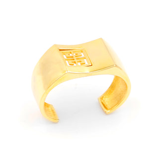 1980s Givenchy Cutout Logo Chunky Gold Tone Cuff Bracelet