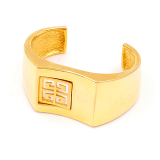 1980s Givenchy Logo Gold Tone Cuff Bracelet