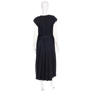 1980s Comme des Garcons Pleated Black Wool Vintage Dress