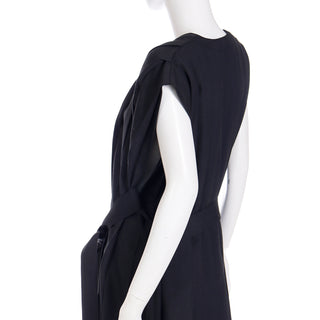 Fall Winter 1985 Comme des Garcons Pleated Black Wool Dress with Ties