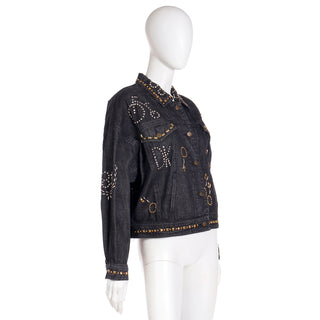 1989 Donna Karan DKNY Novelty Studded Black Denim Jacket