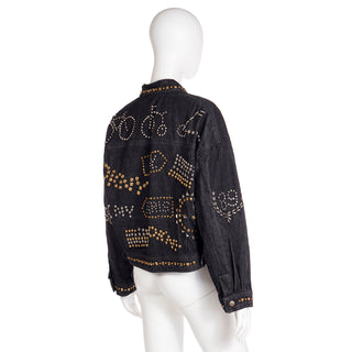 1989 Donna Karan DKNY Vintage Novelty Studded Black Jean Jacket