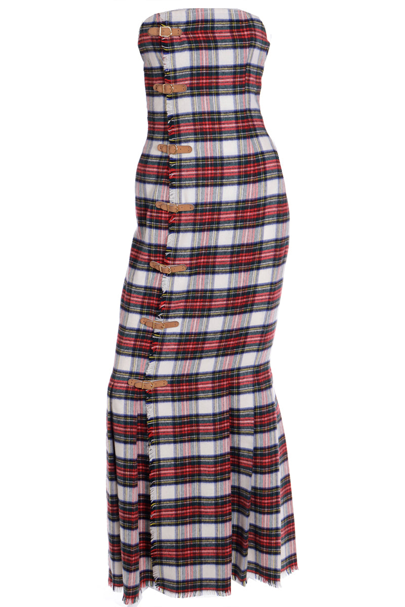 red plaid strapless dress Genevieve Pleated Plaid Strapless Dress | Much Ado Boutique