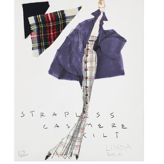 F/W 1989 Isaac Mizrahi Extreme Kilt Long Plaid Cashmere Dress Original Sketch