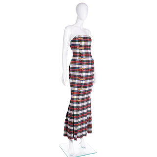 F/W 1989 Isaac Mizrahi Extreme Kilt Long Dress Red Plaid with Buckles