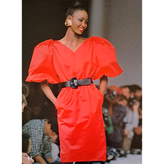 1989 Yves Saint Laurent Red Runway Dress W Puff Sleeves Documented