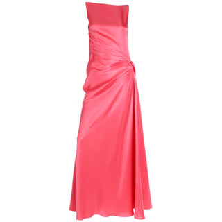 1990s Bill Blass Vintage Salmon Pink Silk Draped Evening Gown