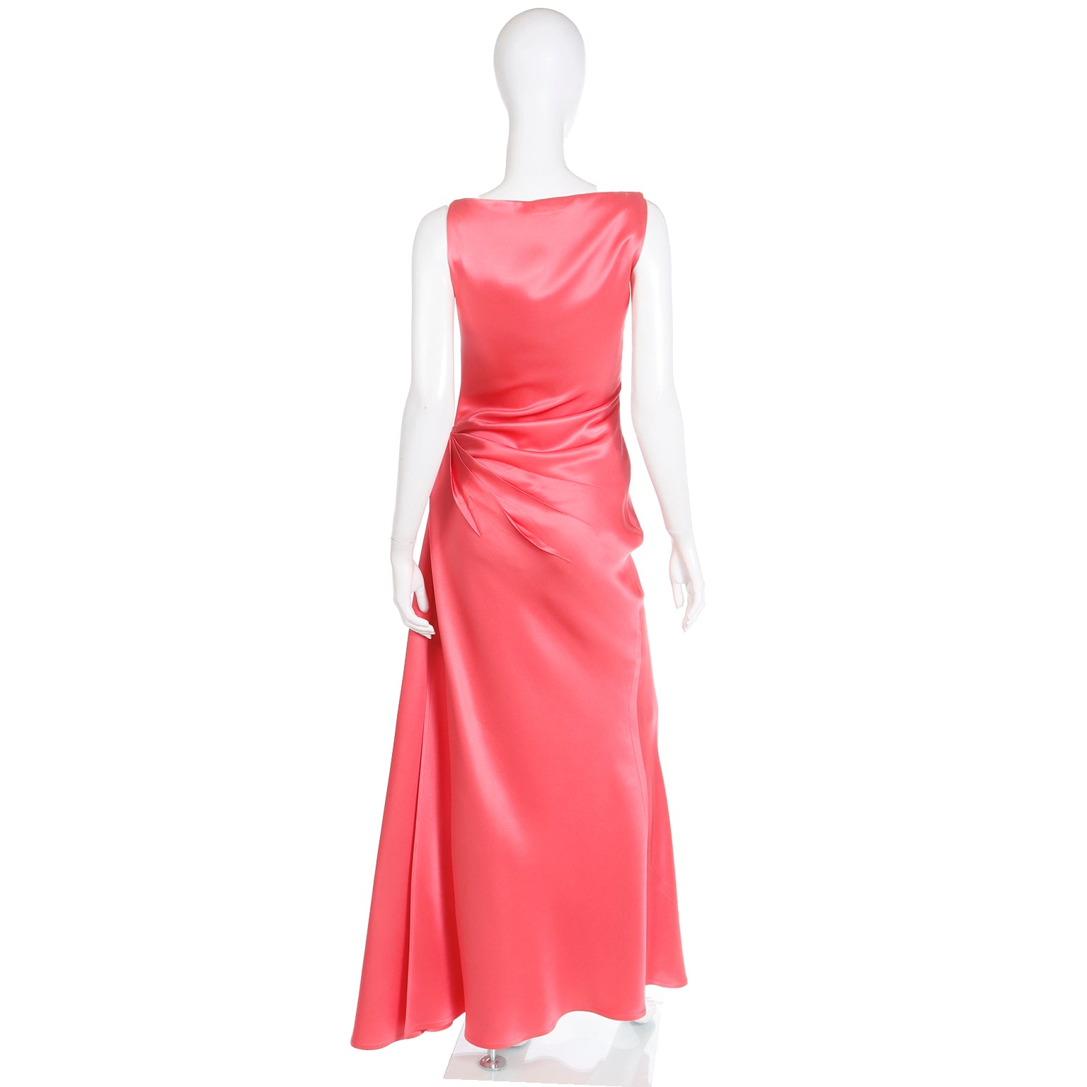 1990s Vintage Bill Blass Salmon Pink Silk Draped Evening Gown Dress Modig 1990s Vintage Bill Blass Salmon Pink Silk Draped Evening Gown Dress Modig