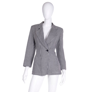 1990s Isaac Mizrahi Black and White Checked Blazer Jacket Silk & Cotton