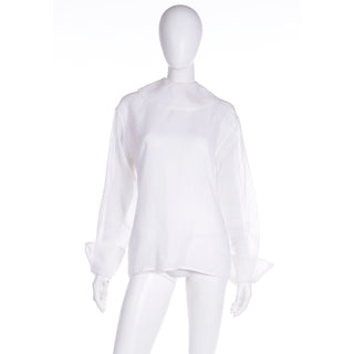 1990s Isaac Mizrahi White Organza Cotton Blouse