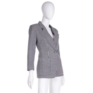 1990s Isaac Mizrahi Black and White Checked Blazer Silk Blend Jacket