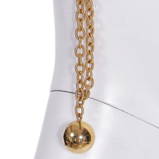 1990s Vintage Moschino Gold Chain Belt w Razor Blade Heart Peace Sign, Gold Balls & Pearls