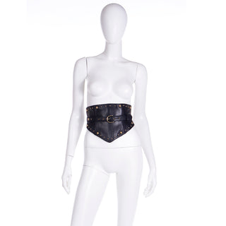 1992 Vintage Isaac Mizrahi Black Leather Studded Statement Belt