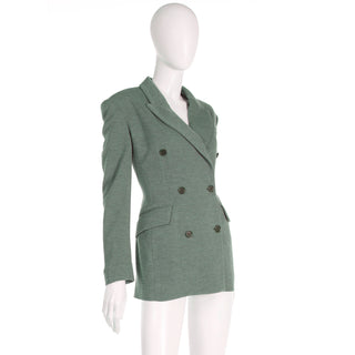 Isaac Mizrahi Heathered Green Double Breasted Jacket