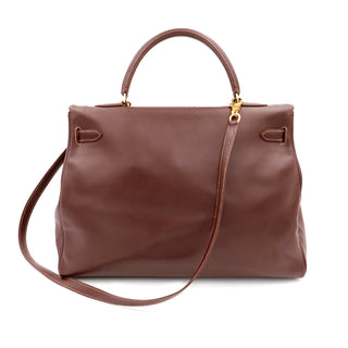 Hermes Kelly 35 Retourne in Havane Gulliver Leather with Rose Poudre Stitching with box and key