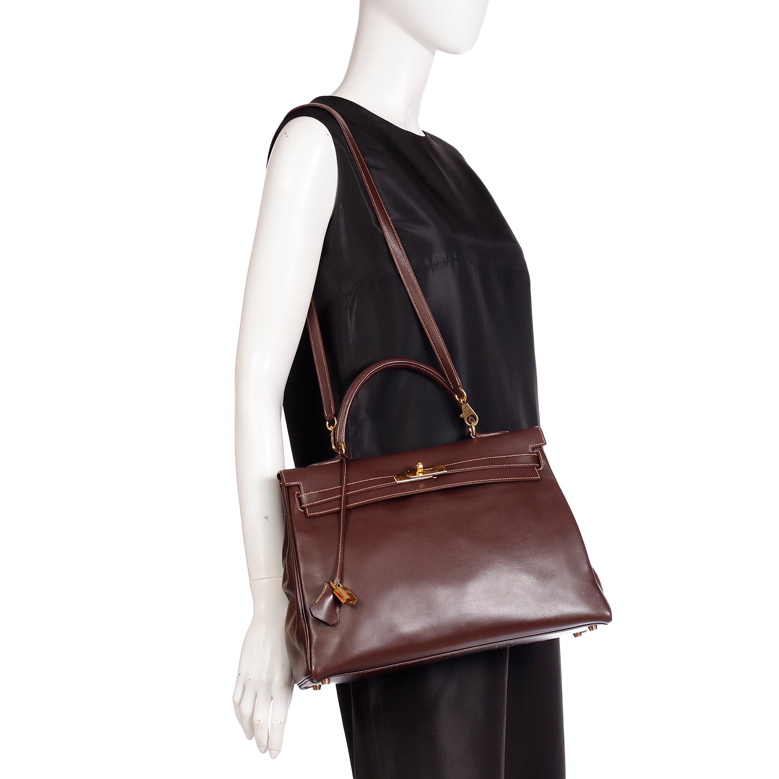 1950s Hermes Tan Leather and Canvas Vintage Kelly Retourne 32 at