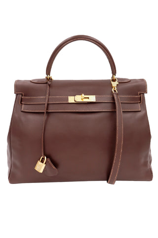 Hermes Kelly 35 Retourne in Havane Gulliver Leather with Rose Poudre Stitching