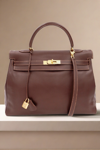 Hermes Kelly 35 Retourne in Havane Gulliver Leather with Rose Poudre Stitching