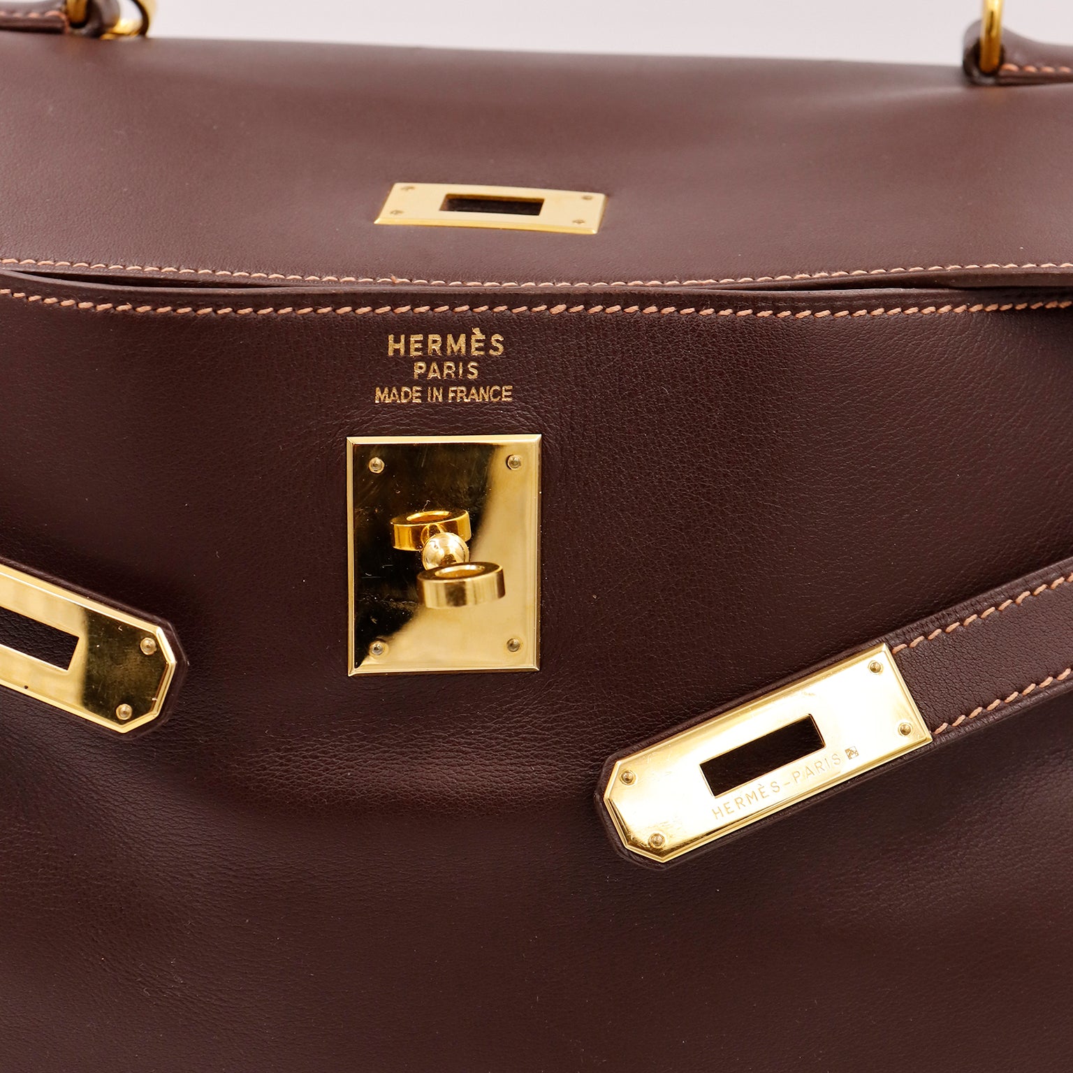 HERMES Kelly 35 Gold Gulliver Leather Retourne Woman's Handbag w