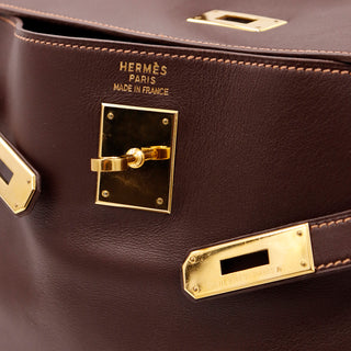Authentic Hermes Kelly 35 Retourne in Havane Gulliver Leather with Rose Poudre Stitching France
