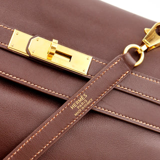 Hermes Kelly 35 Retourne in Havane Gulliver Leather with Rose Poudre Stitching Hermes Paris Made in France