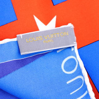 2000 Louis Vuitton Paris Cup Silk Sailing Flag Scarf Red Blue Yellow Print with Original Box