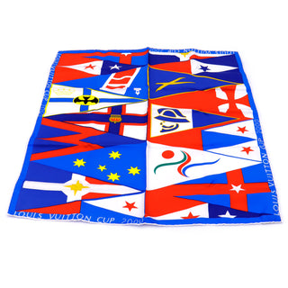 2000 Louis Vuitton Cup Silk Sailing Flag Scarf Red Blue Yellow Print with Original Box