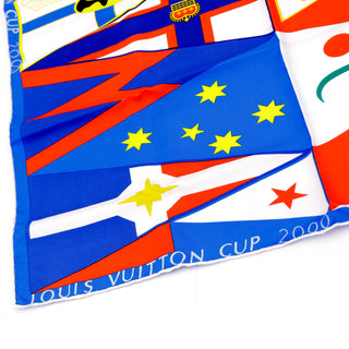 2000 Louis Vuitton Cup Silk Sailing Flag vintage Scarf Red Blue Yellow Print