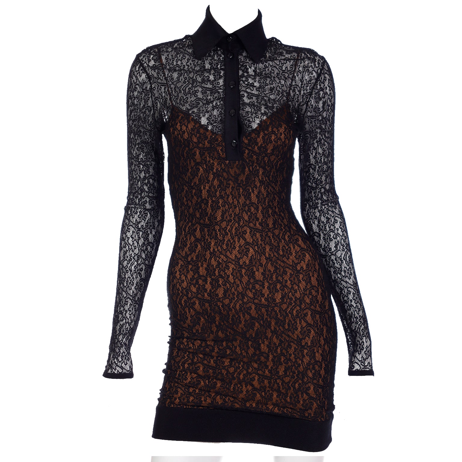 F/W 1990 Azzedine Alaia Black Lace Illusion Runway Mini Dress F/W 1990 Azzedine Alaia Black Lace Illusion Runway Mini Dress