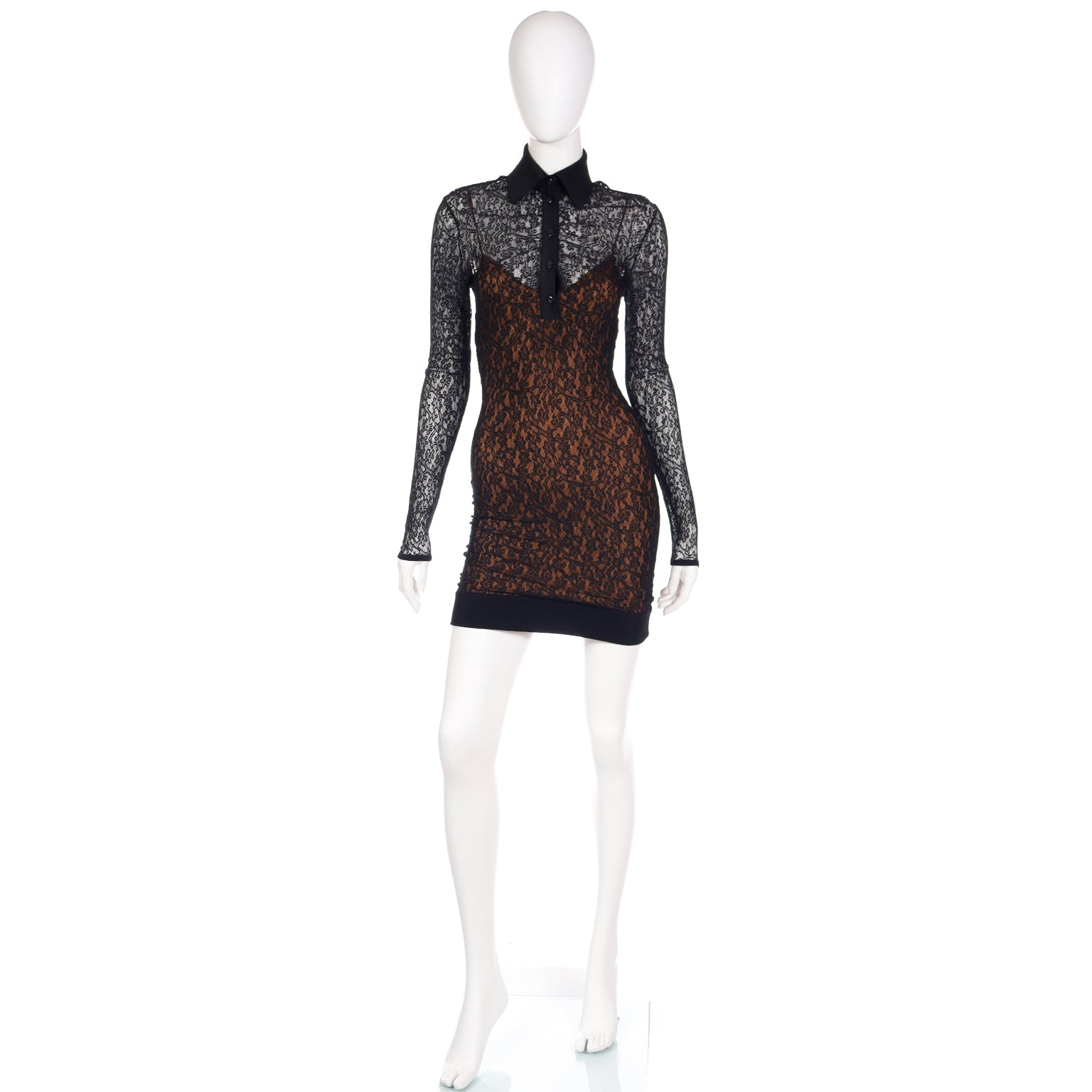 1990 Azzedine Alaia Black Lace Illusion Documented Runway Mini Dress Modig 1990 Azzedine Alaia Black Lace Illusion Documented Runway Mini Dress Modig