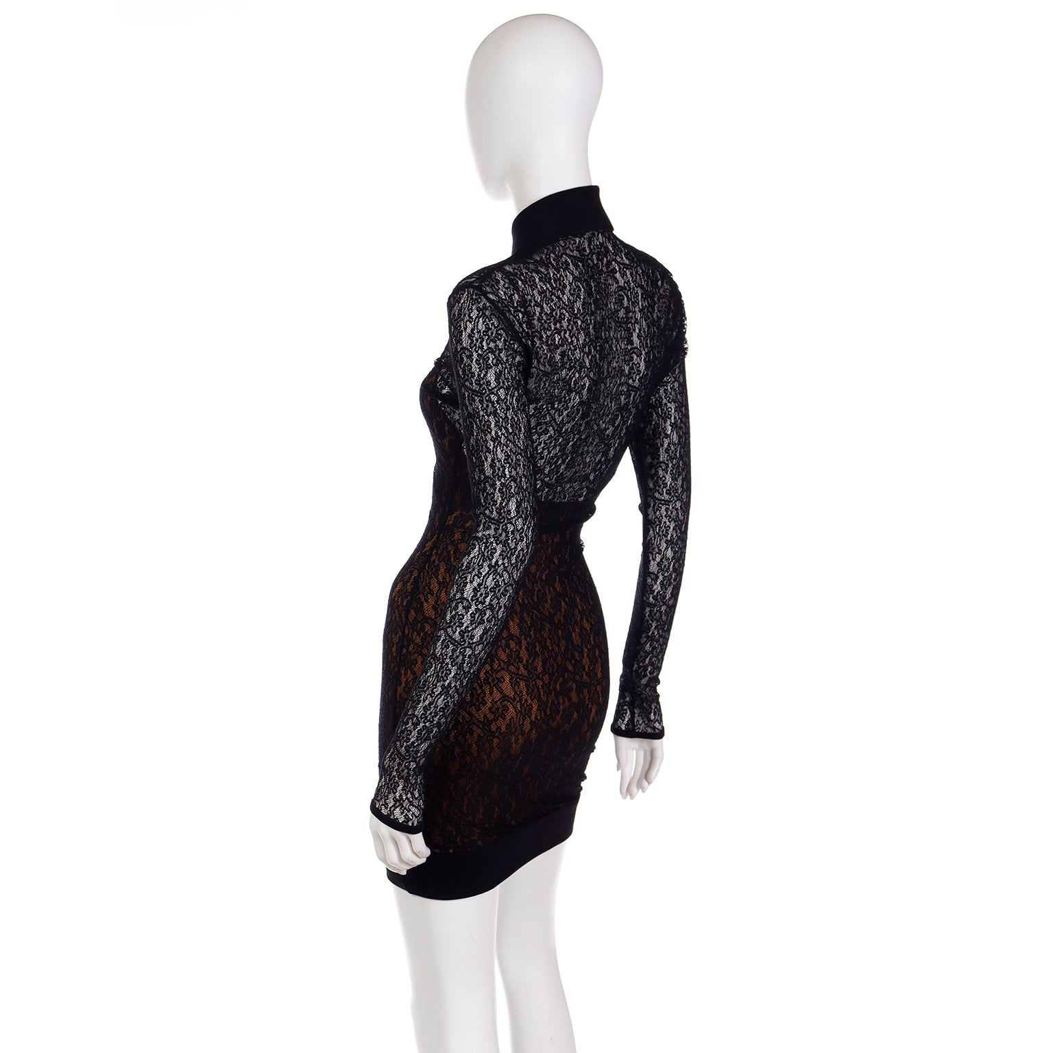 1990 Azzedine Alaia Black Lace Illusion Documented Runway Mini Dress Modig 1990 Azzedine Alaia Black Lace Illusion Documented Runway Mini Dress Modig