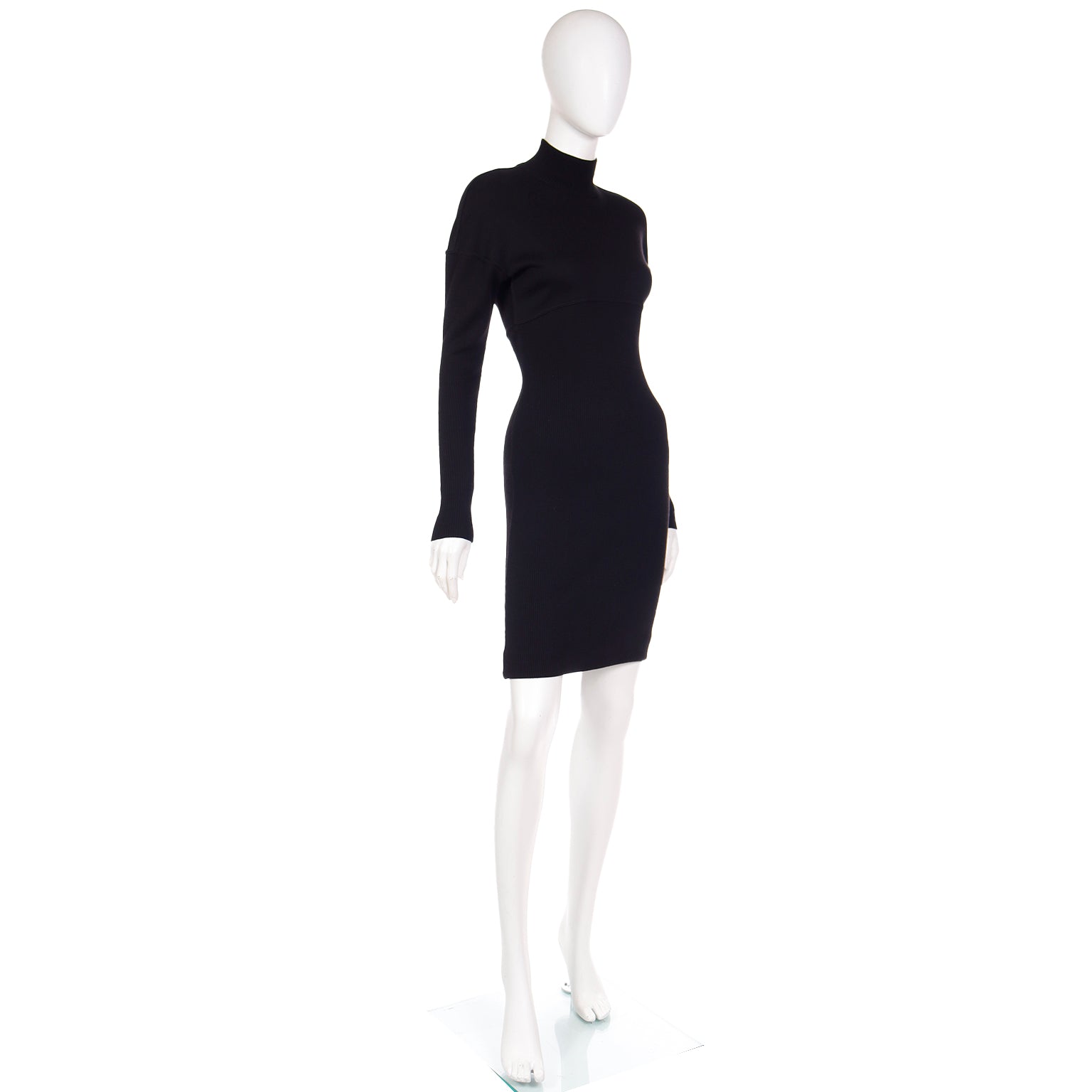 1986 Azzedine Alaia Black Stretch Bodycon Zipper Runway Dress Modig 1986 Azzedine Alaia Black Stretch Bodycon Zipper Runway Dress Modig