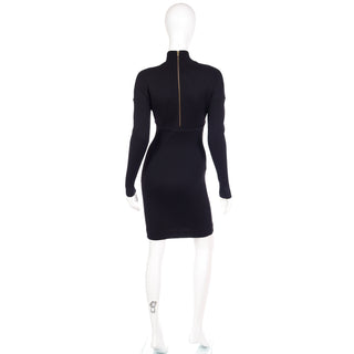 1986 Azzedine Alaia Black Stretch Bodycon Zipper Feature Runway Dress