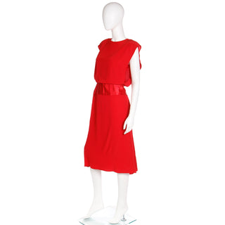 Vintage 1990s Albert Nipon Red Matte Crepe & Satin Dress