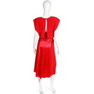 Vintage 1990s Albert Nipon Red Matte Crepe & Satin Dress W Back Slit