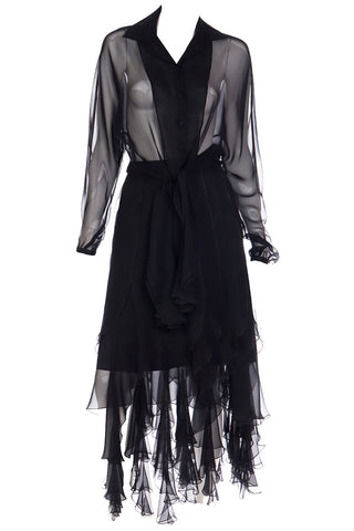 1990s Alberto Makali Vintage Sheer Black 2Pc Evening Dress 
