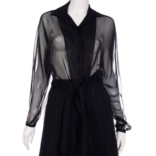 1990s Alberto Makali Vintage Sheer Black 2Pc Evening Dress  size M European 40