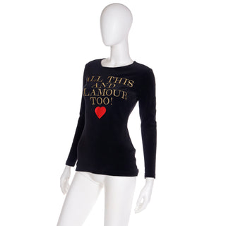 Moschino Vintage All This and Glamour Too Black Gold & Red Heart Top