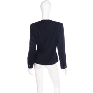 1980s Anne Klein Fitted Waist Black Wool Cropped Jacket Adjustable Size M/L