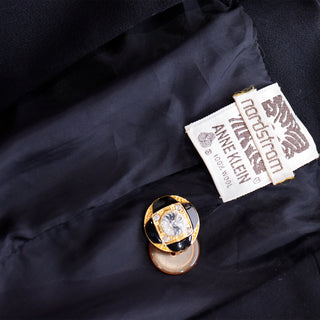 1980s Anne Klein Fitted Waist Black Wool Cropped Jacket Adjustable Size