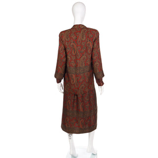 1970s Anne Klein Paisley Print Silk 3 Pc Vintage Skirt Blouse & Jacket Outfit