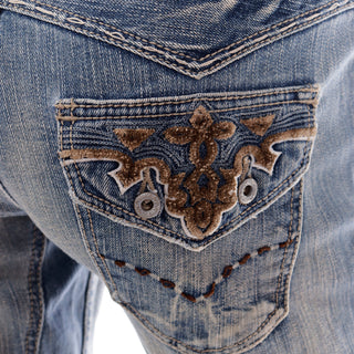 2000s Vintage Antik Denim Vintage Low Rise Denim Flare Jeans w appliques & embroidery 