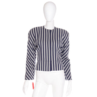 1990s Giorgio Armani Deadstock Navy Blue & White Striped Cropped Jacket M