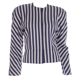 1990s Giorgio Armani Deadstock Navy Blue & White Striped Cropped Jacket Made in Italy