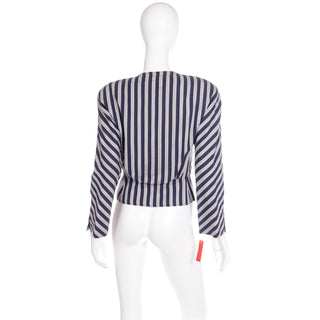 1990s Giorgio Armani Deadstock Navy Blue & White Striped Cropped Jacket with tag attached