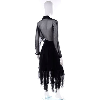 1990s Alberto Makali Vintage Sheer Black 2Pc Evening Dress  40