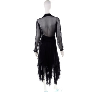 1990s Alberto Makali Vintage Sheer Black 2Pc Evening Dress  size 40