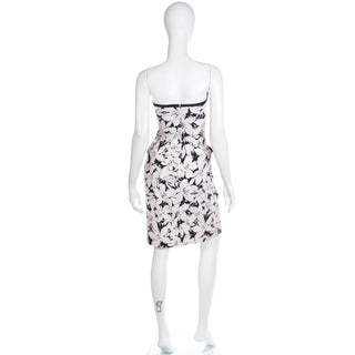 1980s Victor Costa Black & White Floral Print Strapless Dress & Cropped Jacket
