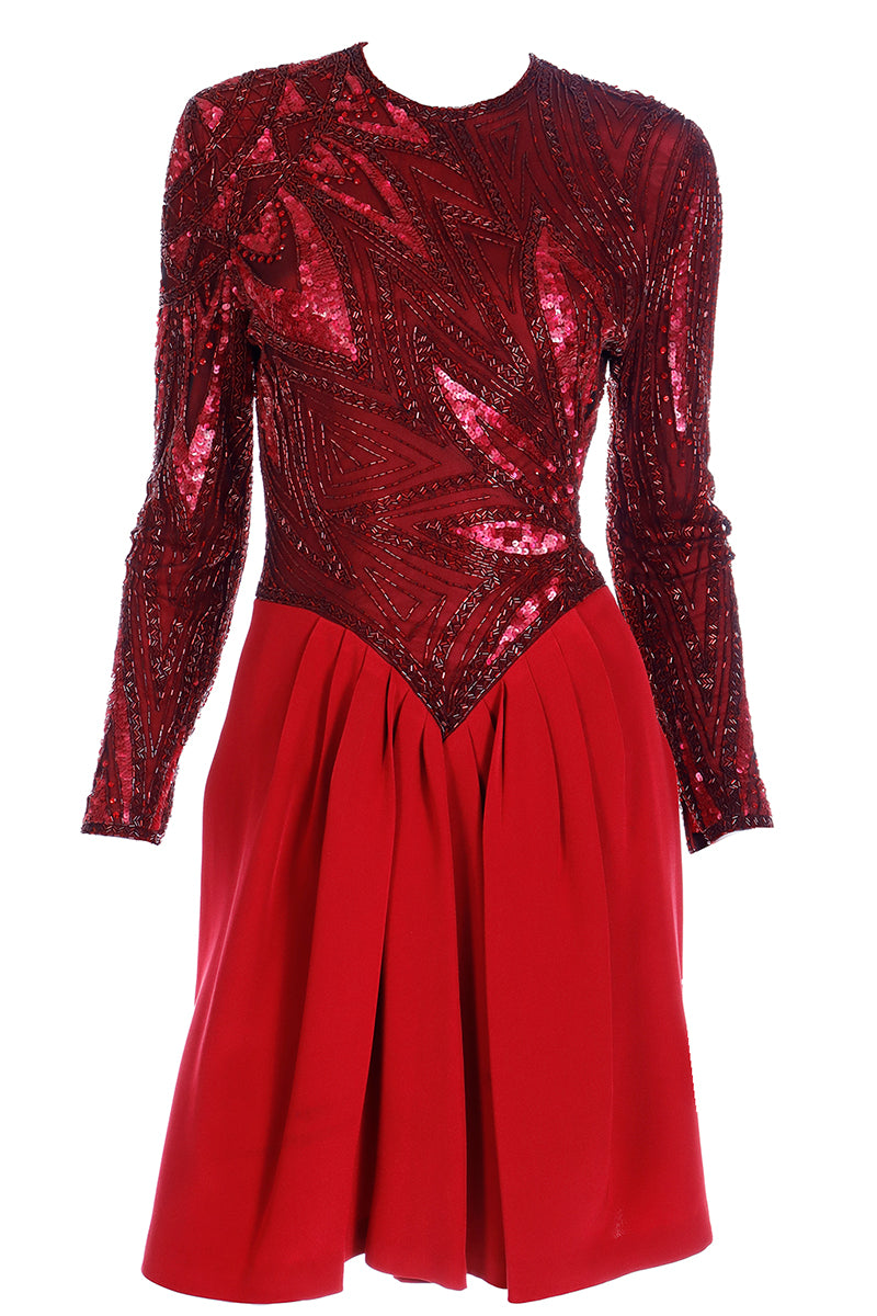 vintage bob mackie dresses 1980s Vintage Bob Mackie Boutique Red Silk Beaded Dress Size 4 – Modig
