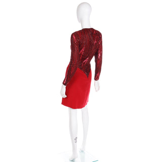 1980s Bob Mackie Boutique Vintage Red Beaded Dress Silk w Sequins & Rhinestones